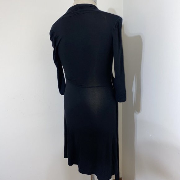 Banana Republic Black Dress Size XS  Wrap Look V Neck Midi 3/4 Sleeve Tie Waist - Picture 5 of 8